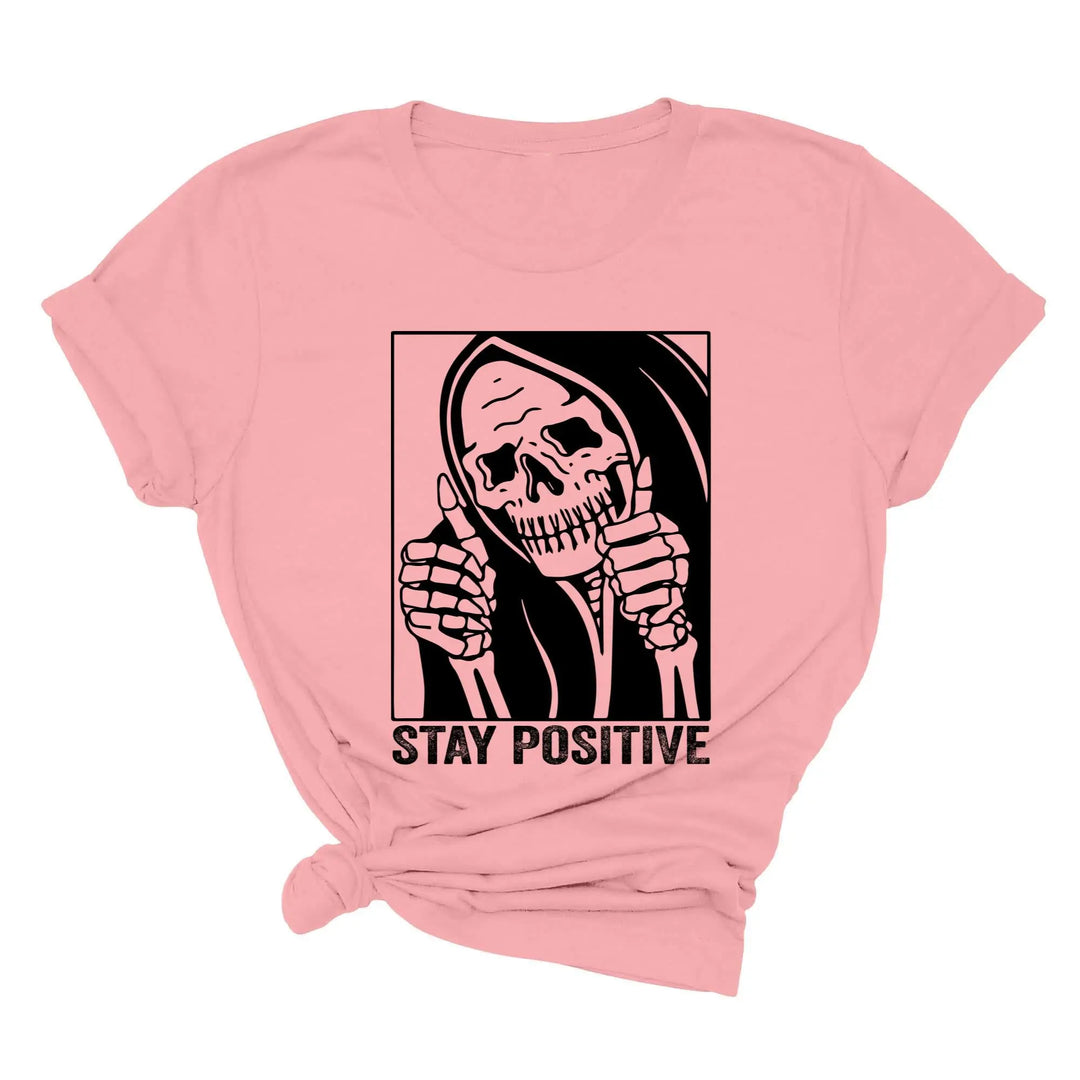 Stay Positive Skeleton Sweatshirt - Funny Halloween & Motivational Tee Shirtprintingcenter