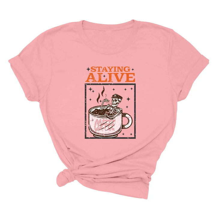 Trendy Coffee Shirt | Staying Alive Skeleton Coffee Tee Shirtprintingcenter