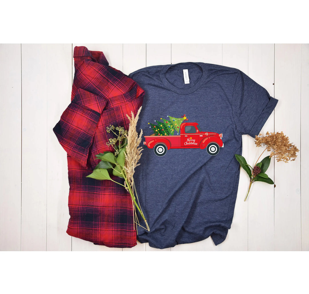 Vintage Red Truck Christmas Shirt | Merry Christmas Tree Tee Shirtprintingcenter