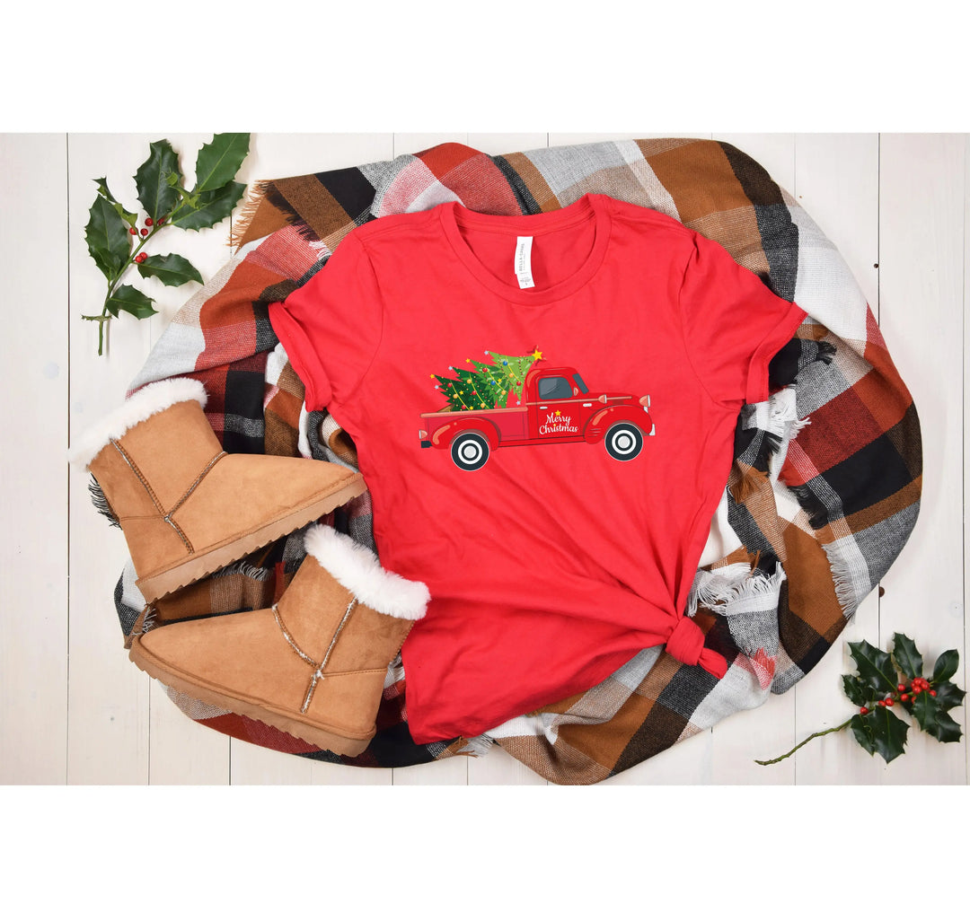 Vintage Red Truck Christmas Shirt | Merry Christmas Tree Tee Shirtprintingcenter