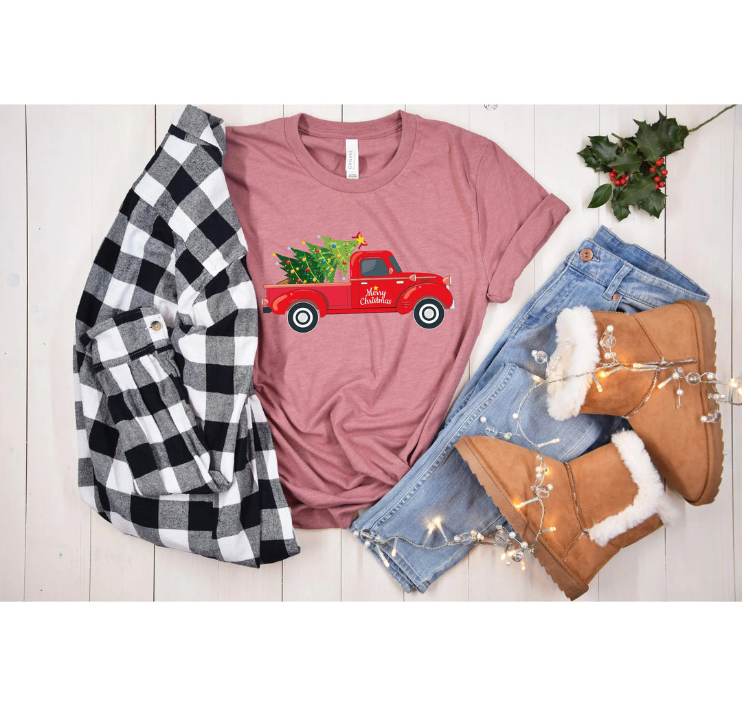 Vintage Red Truck Christmas Shirt | Merry Christmas Tree Tee Shirtprintingcenter