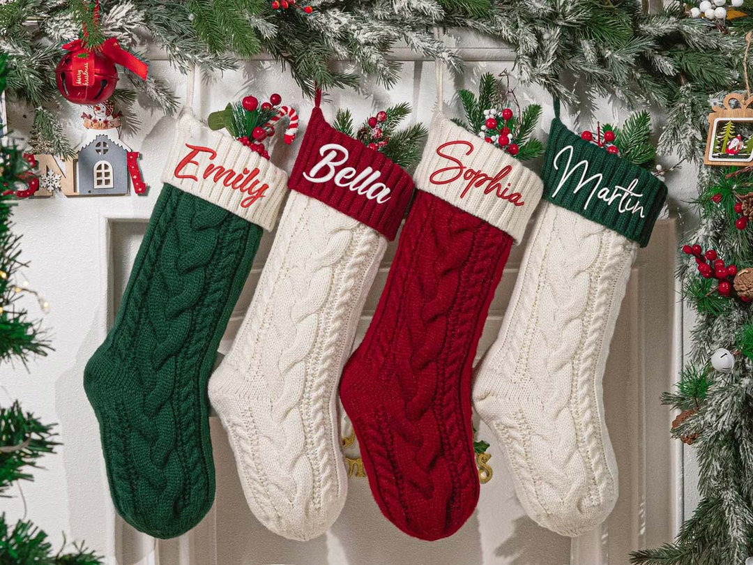 Custom Christmas Stockings, Embroidered Stocking, 2025 Christmas Gift, Knitted Name Stockings