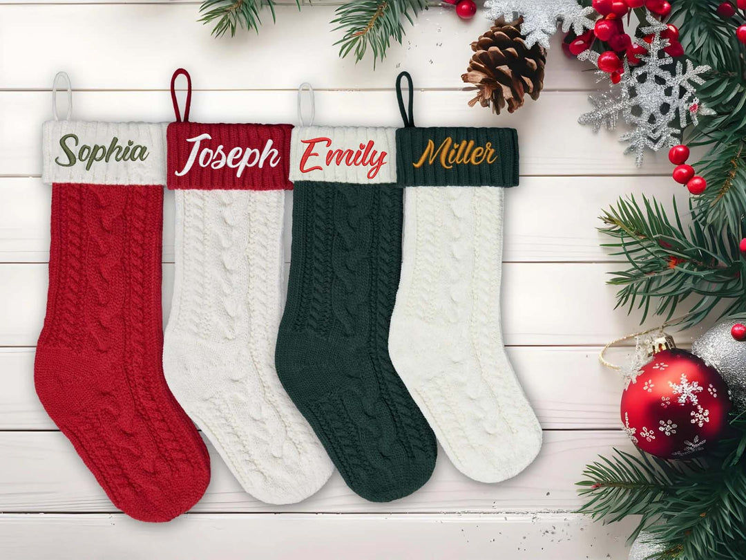 Custom Christmas Stockings, Embroidered Stocking, 2025 Christmas Gift, Knitted Name Stockings