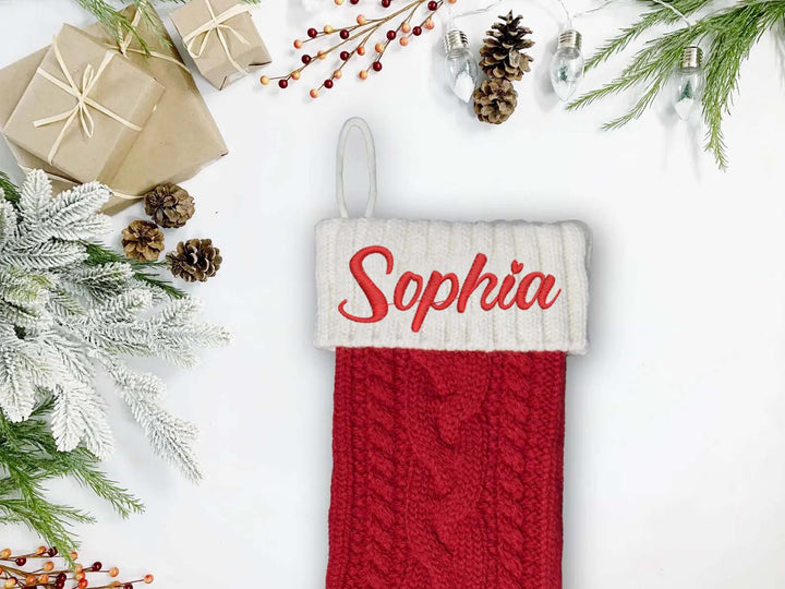 Custom Christmas Stockings, Embroidered Stocking, 2025 Christmas Gift, Knitted Name Stockings