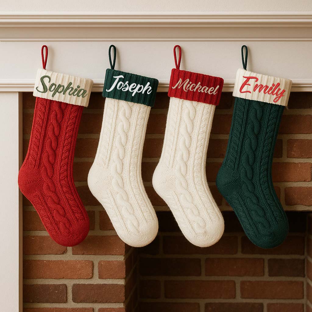 Custom Christmas Stockings, Embroidered Stocking, 2025 Christmas Gift, Knitted Name Stockings