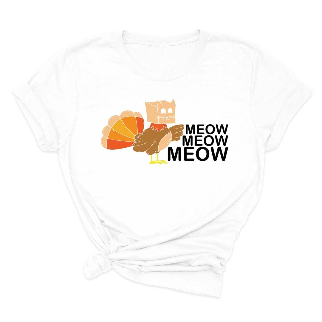 Meow Meow Funny Turkey Thanksgiving Shirt | Thanksgiving Cat Family Tee