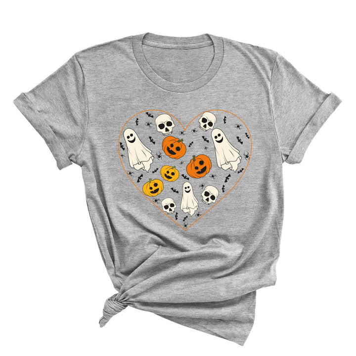 Kids Halloween Heart Shirt | Cute Ghost & Pumpkin | Funny Fall Costume Tee