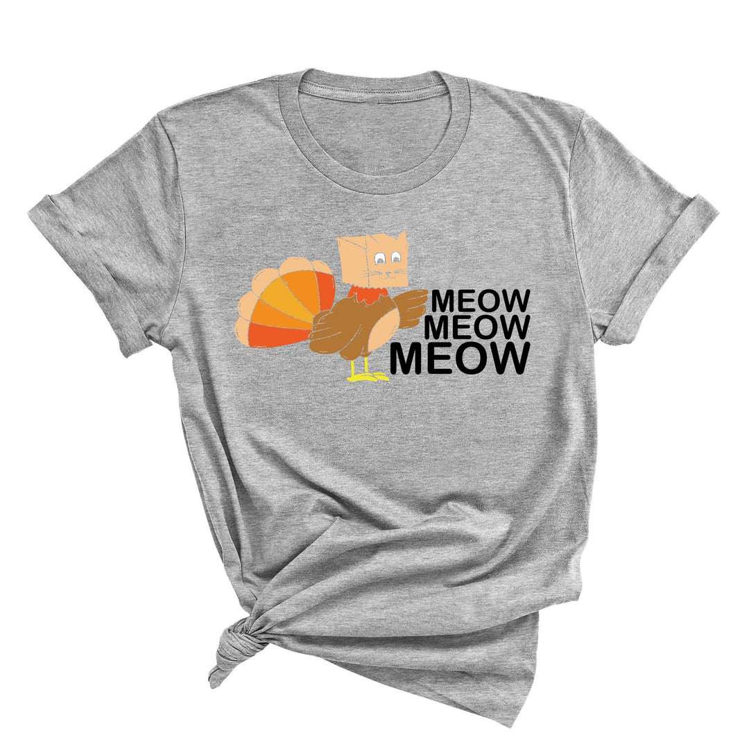 Meow Meow Funny Turkey Thanksgiving Shirt | Thanksgiving Cat Family Tee