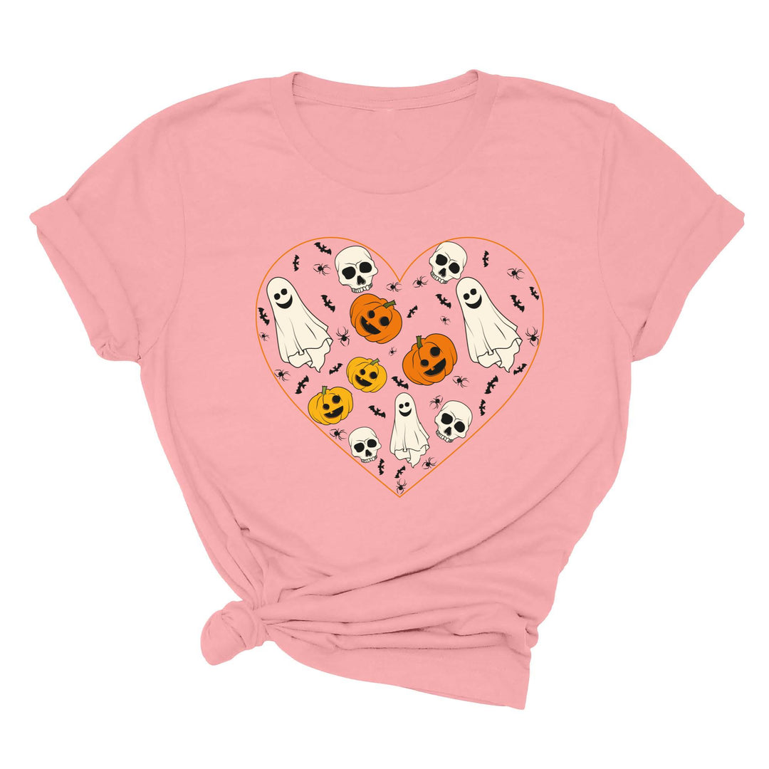 Kids Halloween Heart Shirt | Cute Ghost & Pumpkin | Funny Fall Costume Tee