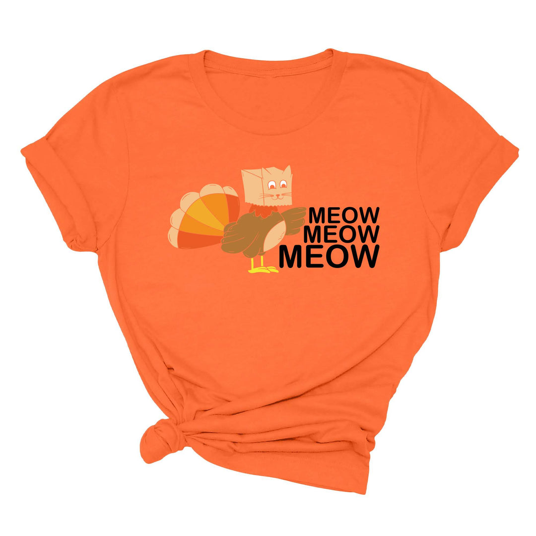 Meow Meow Funny Turkey Thanksgiving Shirt | Thanksgiving Cat Family Tee