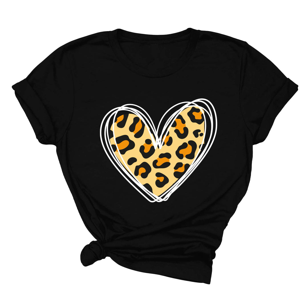 Valentine's Day Shirt - Leopard Hearts Print & Hand-Drawn Design Tee