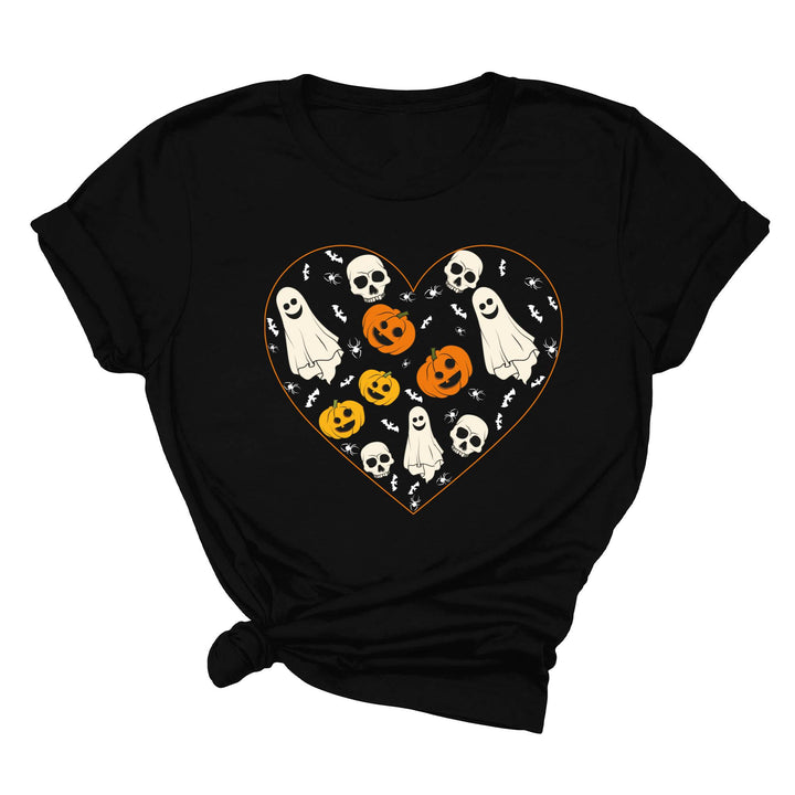 Kids Halloween Heart Shirt | Cute Ghost & Pumpkin | Funny Fall Costume Tee