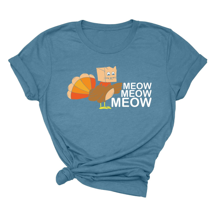 Meow Meow Funny Turkey Thanksgiving Shirt | Thanksgiving Cat Family Tee