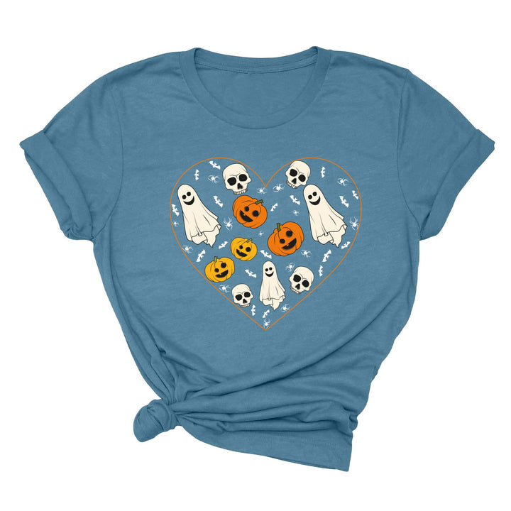 Kids Halloween Heart Shirt | Cute Ghost & Pumpkin | Funny Fall Costume Tee