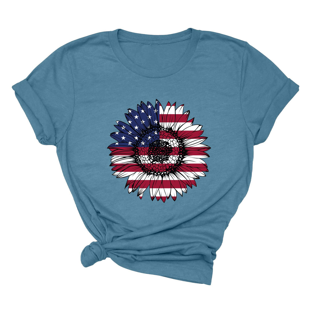 USA Flag Flower Shirt - America Sunflower Patriotic 4th of July Tee