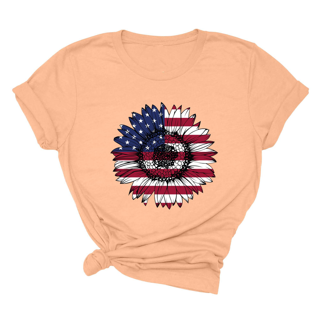 USA Flag Flower Shirt - America Sunflower Patriotic 4th of July Tee