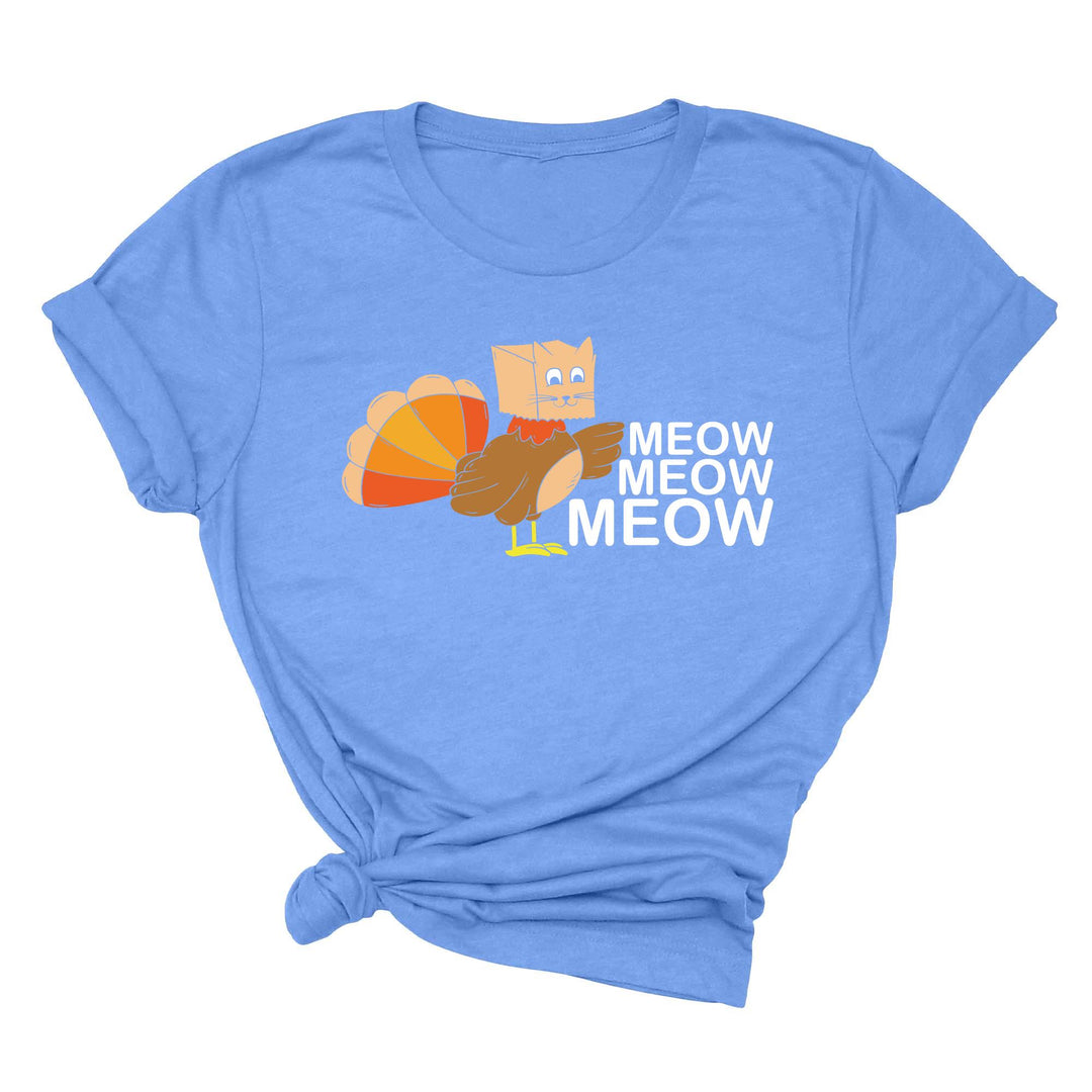 Meow Meow Funny Turkey Thanksgiving Shirt | Thanksgiving Cat Family Tee