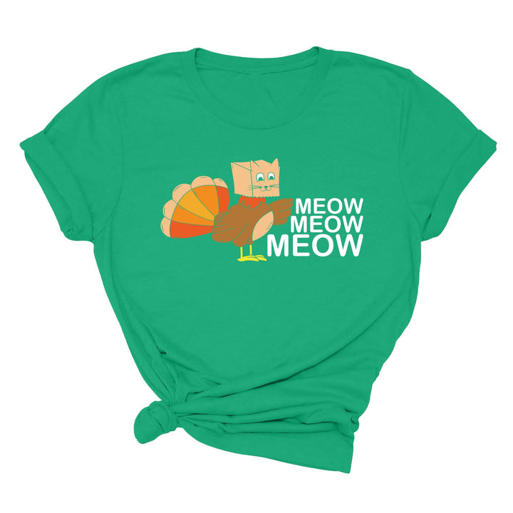 Meow Meow Funny Turkey Thanksgiving Shirt | Thanksgiving Cat Family Tee